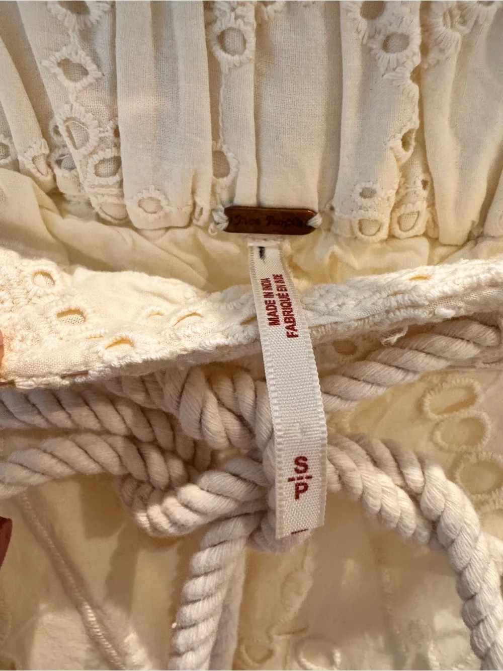 Free People Emma Embroidered Cream Eyelet Wide-Leg Pants